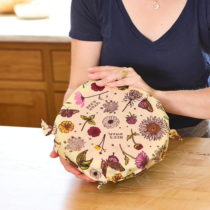 Bee's Wrap Vegan Beeswax Wraps for Food - Cut to Size 14x52" Wax Paper Roll, Made in USA Reusable Waxed Paper & Bowl Covers, Organic Eco-Friendly Alternative to Aluminum Foil, Meadow Magic