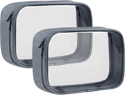 Moyad TSA Approved Clear Toiletry Bag, 2 Pack Quart Size 3-1-1 Liquids Pouch for Travel, Transparent Makeup & Cosmetic Organizer for Women Men, Grey