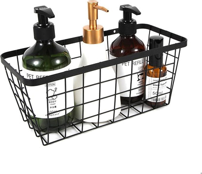 4 set Hanging Wall Basket Organizer,Over the Cabinet Door Wire Baskets for Organizing -Space-Saving Hanging Baskets for Organizing,Wall Mount Storage,No Drilling Adhesive Wall Storage Basket, Black