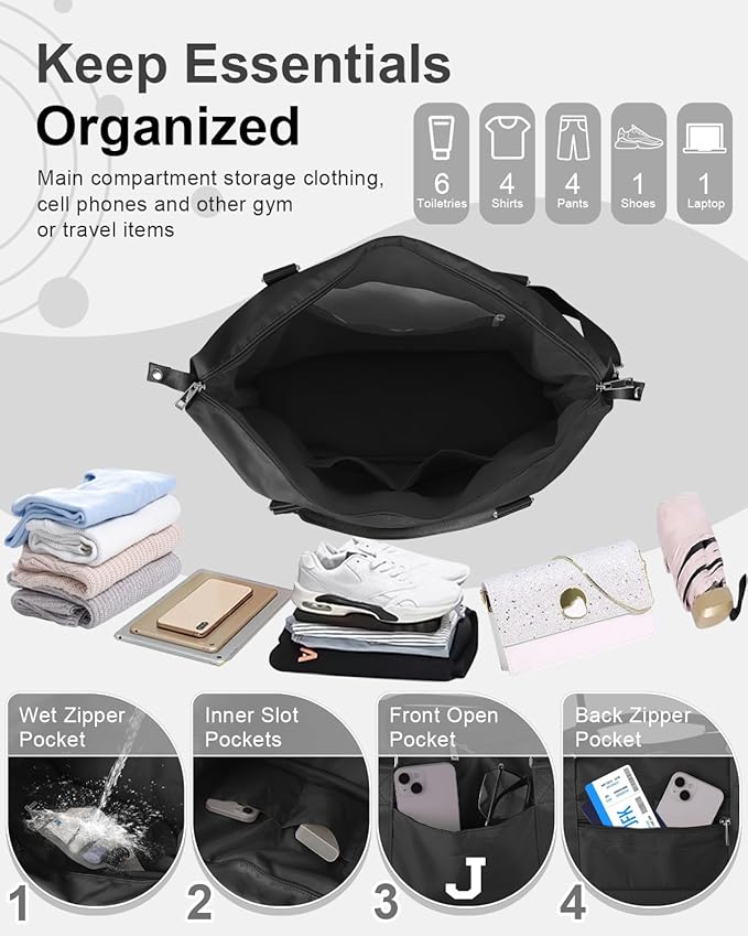 Initial Travel Duffel Bag Sports Gym Bag for Boys Teen Birthday Gifts,Black Personalized Weekender Bag Carry On Tote Bags for Men,Waterproof Overnight Luggage Bag Airplane Travel Essentials(Letter J)