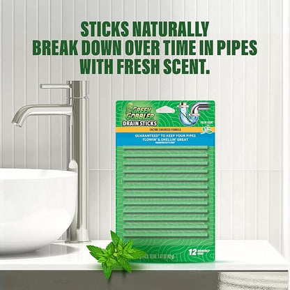 Green Gobbler Drain Cleaner & Deodorizer FRESH SCENT Sticks for Toilet Tanks, Sinks, Bathtub Drains, Washing Machine Drains and Garbage Disposals - 24 Pieces
