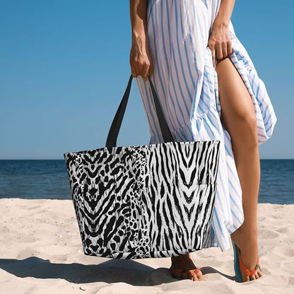 Beach Bag for Women Beach Tote Bag Waterproof Sandproof Large Bags with Zipper Big Capacity for Vacation Travel