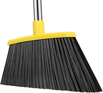 Heavy Duty Broom, 55 Inch Long Handle Outdoor Large Angle Brooms, Commercial Broom for Sweeping Indoor, for Home Garage Kitchen Office Courtyard Lobby Patio Lawn Concrete, Yellow