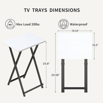 Foldable TV Trays, Small Folding Table, TV Trays Set of 2, TV Dinner Tray, Side Table for Bed, Couch, Portable Easy to Move, White
