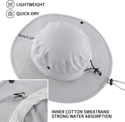 Home Prefer UPF50+ Mens Sun Hat Wide Brim Womens UV Protection Beach Bucket Hat for Fishing Hiking Snap Up Cowboy Hat