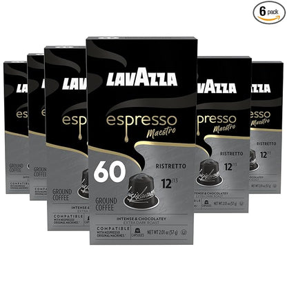 Lavazza Lavazza Ristretto Noble Dark Roast Coffee Capsules Compatible with Nespresso Original Machines, Ristretto, 10 Count (Pack of 6)