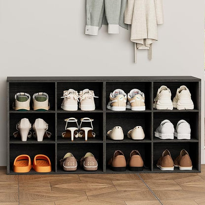 12-Cubby Shoe Rack, 3-Tier Wood Shoe Organizer, Multifunctional Shoe Organizer Bench for Entryway, Mudroom, Hallway, Closet,36.22 * 11.81 * 17.72 Inch,Black