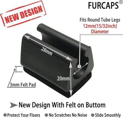 Rectangle U Shaped Chair Leg Tips Cap with Felt Pads,Furniture Feet Protector Slide Smoothly Glides,Protect Hardwood Floor No Scratches No Noise,Fit 12mm(15/32inch) Diameter Tubular Legs (Black 32PCS)