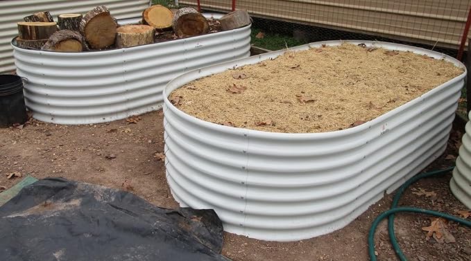 A ANLEOLIFE 2-Set 8X4X2 ft Galvanized Raised Garden Bed Kit, Oval Metal Deep
