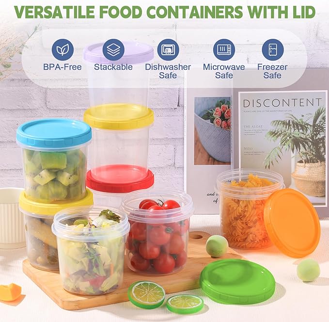 16 oz Plastic Deli Containers with Lids, 6 Pack Stackable Small Freezer Containers, Reusable 2 Cup Food Storage Containers with Pen and Brush, Microwave & Dishwasher Safe, BPA Free