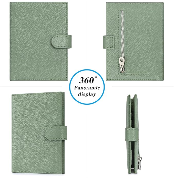 Passport Holder for Travel Women RFID Blocking Genuine Leather Passport Wallet with Card Slots, Zipper Coins Pocket, Cash Holder, Green
