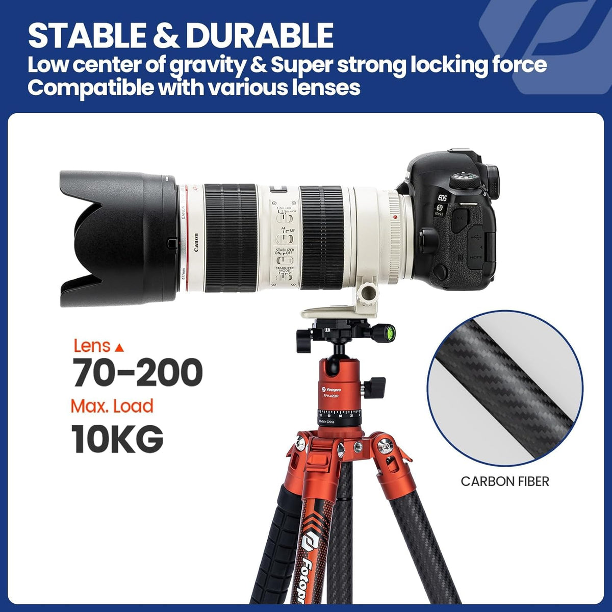 Fotopro 62 Inch Carbon Fiber Tripod for Camera Ultralight Travel Camera Tripod Max Loads Up 22lbs X-Aircross 3 Orange