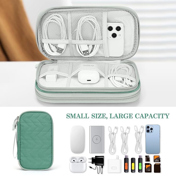 FYY Electronic Organizer, Travel Cable Organizer Bag Pouch Electronic Accessories Carry Case Portable Waterproof Double Layers All-in-One Storage Bag for Cable, Cord, Charger, Phone,-Pattern Green(M)