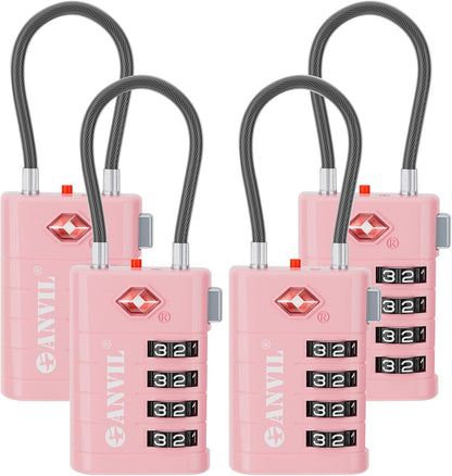 ANVIL 4 Digit Luggage Locks, TSA Locks for Luggage, Advanced TSA008 core, Alert Indicator for Your Travel Lock, Suitcase Lock.(4, Pink)