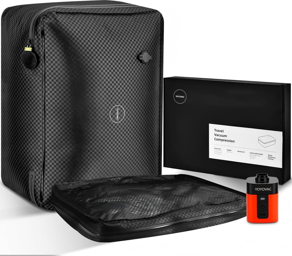 Vacuum Suitcases Compression Bags with Wireless Pump & iOS Tracker– Vacuum Bags for Travel Luggage, No Checked Baggage, Triple Your Luggage Space, IP68, Reusable, Fits 20/24/28 Inch Suitcase