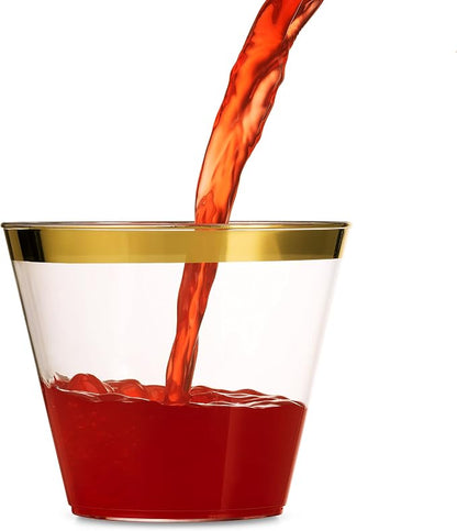 Munfix 100 9 Oz Clear Plastic Cups, Old Fashioned Tumblers, Fancy Disposable