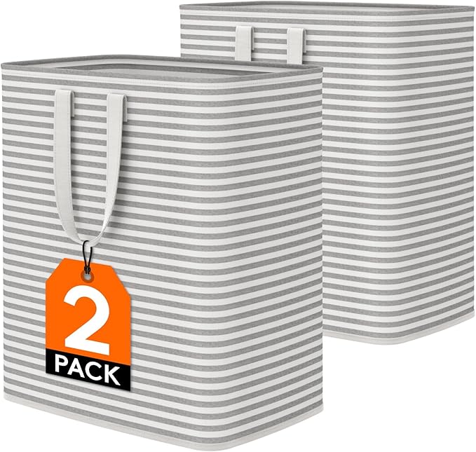 Lifewit 2 Pack Laundry Hamper Large Collapsible Laundry Baskets, Freestanding Waterproof Clothes Hamper with Easy Carry Handles in Laundry Room Bedroom Bathroom College Dorm for Adults, Gray, 2 x 100L