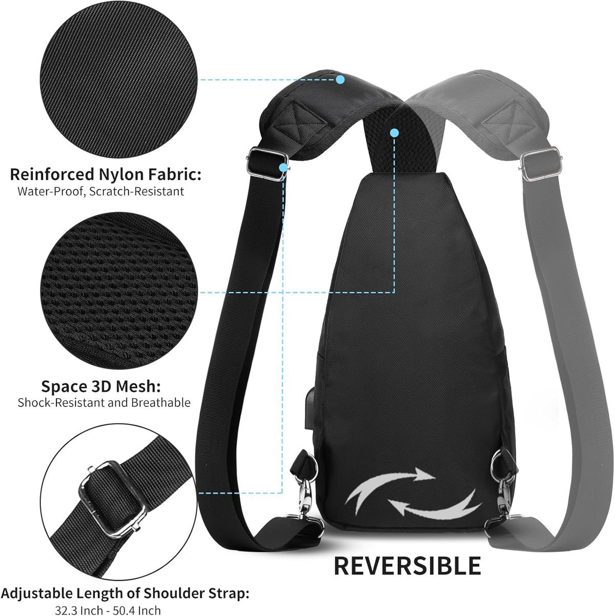 AMJ Crossbody Sling Bag Men Women, Casual Shoulder Backpack, Chest Daypack Satchel for Hiking Travel