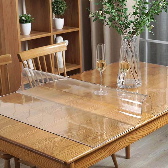 Wadrac Clear Table Protector Plastic Table Cloths PVC Night Stand Table Cover Mat Office Desk Mat Shelf Surface Protection Crystal Children Painting Cover Pad Transprent Rectangular 38x72 inch