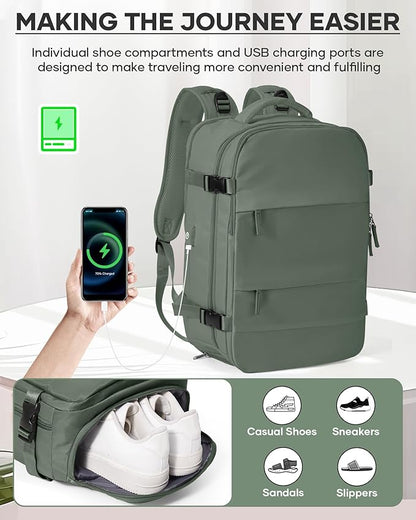 Vacuum Backpack Travel With Pump,Mochila De Viaje Compresion Al Vacio,Personal Item Travel Backpack With Vacuum System,Large Carry On Vacpack Backpacks For Women Men,Olive Green