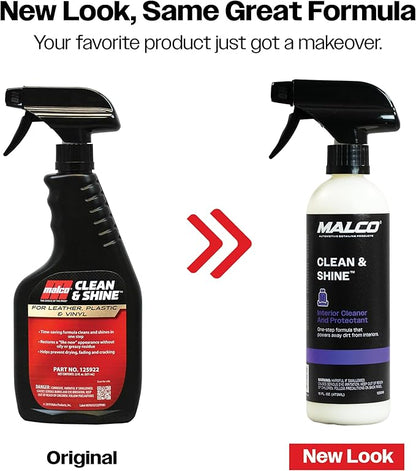 Malco Clean & Shine Interior Car Cleaner and Dressing – Restore Leather, Plastic and Vinyl Surfaces in Your Vehicle/Clean, Condition and Protect in 1 Simple Step / 16 oz. (125916)