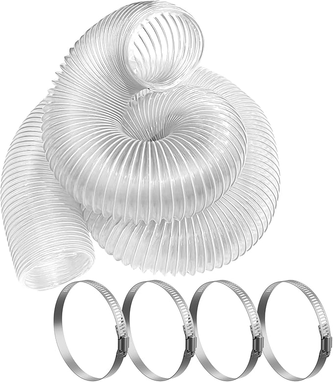 Hon&Guan 4" x 10' Dust Collection Hose, Flexible Clear Odorless PVC Dust Collector Hose with Carbon Steel Wire, Puncture Resistant Dust Hoses for Woodworking Dust Collecting System