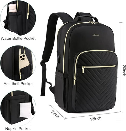 LOVEVOOK Large Travel Backpack Women with 17.3-inch Laptop Compartment, Work Business Computer Carry On Backpack Purse, Hiking Backpack Waterproof Outdoor Sports Rucksack Bag, Black