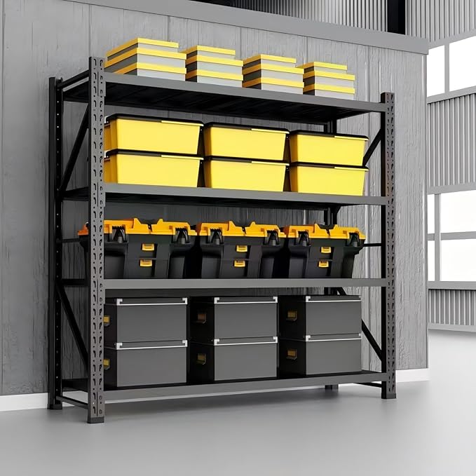 Storage Shelves Heavy Duty, Metal Garage Shelving Units, 4 Tier Storage Rack Shelf, Steel Industrial Shelving, Adjustable Standing Shelf for Basement/Warehouse (Black, W59.06*D19.69*H78.74)