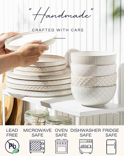 getstar Dinnerware Sets, Plates and Bowls Sets (10.5” Dish + 8” Dish + 6” Bowl) for 4, Microwave and Dishwasher Safe, Ceramic Dinnerware Set (12 Piece)
