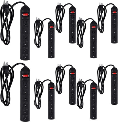 Hoteam 10 Pcs Power Strip Bulk 6 Outlet Surge Protector Power Cord Electrical Extension Cord with Switch Low Profile Plug Flat for Home Office(2 ft,Black)