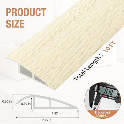 Floor Transition Strip Self Adhesive Vinyl Door Threshold for Doorways Carpet Edging Trim Overlap Edge Reducer for Laminate Floor, Carpet, Tile (Beige Wood Grain, 3/5" to 4/5", 10Ft)
