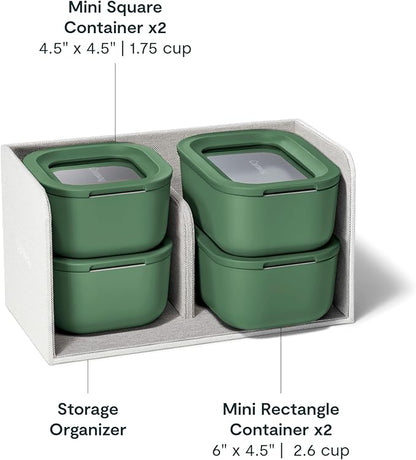 Caraway Mini Food Storage 9pc Set - Glass Storage Containers for Food - Non-Toxic Ceramic-Coated Glass - Air Release Technology - Compact & Stackable Design - Sage