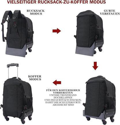 StarCloud 4-Wheel Rolling Backpack 45L (22x14x9 in): 17.3-Inch Roller Travel Laptop Backpack for Business, Water-Resistant Carry-On Luggage, Airline Approved Suitcase for Travel and Commuting