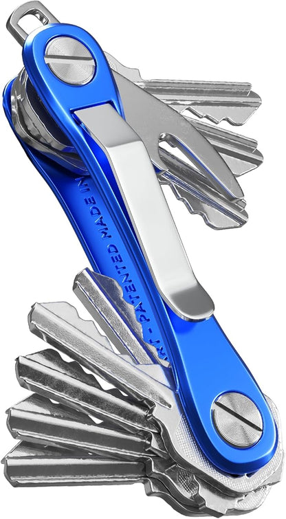 KeySmart Rugged - Multitool Key Holder for Keychain w/Bottle Opener and Pocket Clip, Key Organizer for Key Chain, EDC Keychains, Key Ring for Car Fobs Key Chains, Expandable (Up to 14 Keys, Blue)