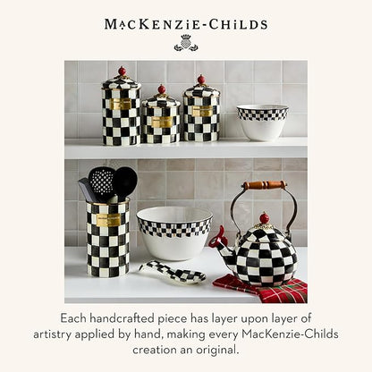 MACKENZIE-CHILDS Enamel Whistling Tea Kettle, Decorative Teapot for Stovetop, Black-and-White Courtly Check