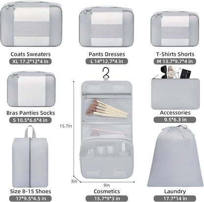 BAGAIL 6 Set/8 Set/10 Set Packing Cubes Various Sizes Packing Organizer for Travel Accessories Luggage Carry On Suitcase