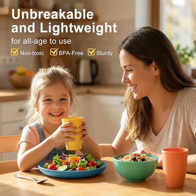 Wheat Straw Dinnerware Sets 40 Piece, Kitchen Plates and Bowls Set, Unbreakable