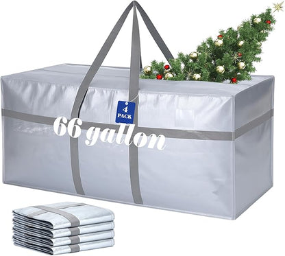 4 Pcs 66 Gallon Large Moving Bags with Zipper and Handles Foldable Storage Duffle Bags Heavy Duty Extra Large Totes for College Dorm Travel Clothes Blankets Bedding Moving (Silver)