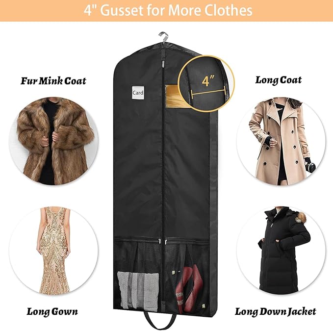 STEPONE Dress Bags for Gowns Long, 65" Dress Garment Bags for Hanging Clothes, Dress Bags for Closet Storage and Traveling, Foldable Dress Cover