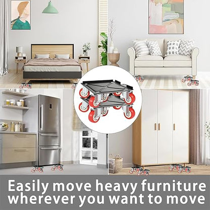 Furniture-Dolly-Furniture-Movers-with-5-Wheels, Furniture Sliders Large Size Carbon Steel Panel Lifter Tool for Moving Heavy Furniture, Furniture Dollies with 2 Brakes, Max Capacity 3335 Ibs