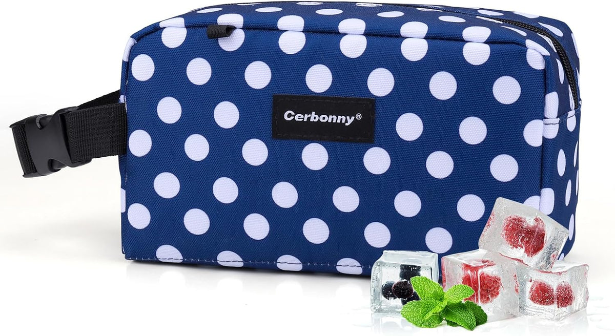 Cerbonny Small Cooler Bag Freezable Lunch Bag for Work School Travel,Small Lunch Bag,Small Insulated Bag For Adults/Kids,Freezer Lunch Bags,Mini Lunch Bag Fit For Yogurt（Blue with white dots）