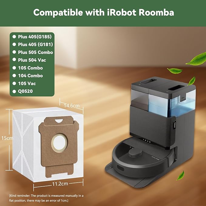 6 Pack 104 Vacuum Bags for iRobot Roomba 104/105 Combo, Plus 405 (G181)(G185), Max 705 Vac, Max 705 Combo, 105 Vac, Plus 504 Vac, Plus 505 Combo, Q052 | Disposable Dirt Disposal Bag for AutoEmpty Dock