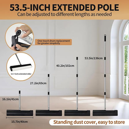 Large Lint Rollers for Carpet, 15.74 in Extra Sticky Rollers for Floor with 4 Extendable Handle, Long Handle Sticky Mop for Cleaning Carpet, Car, Clothes,Dog and Cat Pet Hair Remover with 360 Sheets