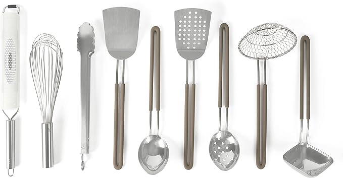 Martha Stewart 9-Piece Stainless Steel Kitchen Gadget & Tool Set – Prep and Serve Utensils, Durable & Rust-Resistant, Dishwasher Safe Cooking Accessories