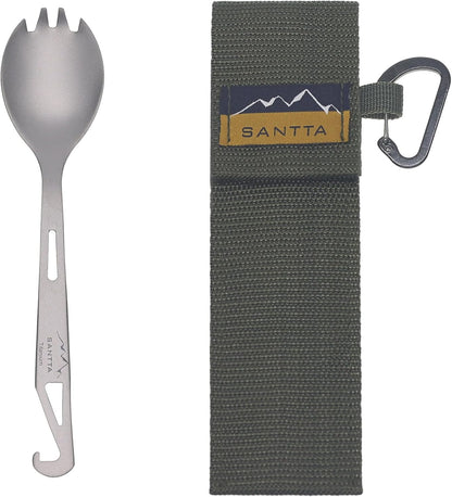 SANTTA Titanium 3-in-1 Camping Spork, Spoon, Fork & Bottle Opener Combo Utensil for Hiking and Travel