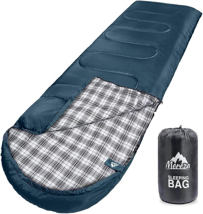 MEREZA Flannel Sleeping Bag for Adults XL, Large Wide Sleeping Bags for Camping Mens Warm Cotton Sleeping Bag 4 Season Warm & Cool Weather