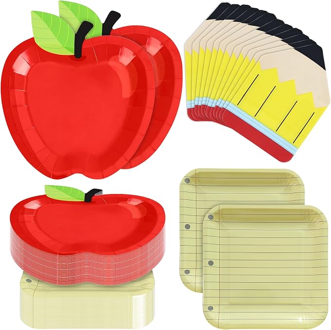 180Pcs Back to School Red Apple Paper Plates and Napkin Set, First Day of