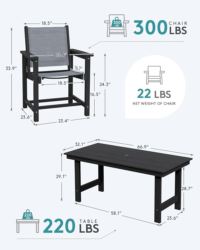 SERWALL Patio Dining Sets for 6, Outdoor HDPE Dining Set