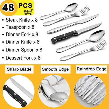 LIANYU 48-Piece Silverware Set for 8