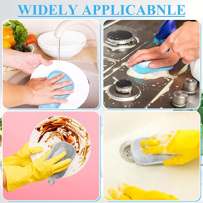 Boao 10 Pieces Multipurpose Kitchen Scrub Sponges, Non-Scratch Microfiber Scrub Sponges for Kitchen Reusable Scouring Pads Sponge Scrubber for Household Cleaning Dishes and Pots(Blue, Gray)